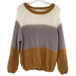 Newbury Kustom Chunky Oversized Sweater Knit Neutral Colorblock Granola Girl